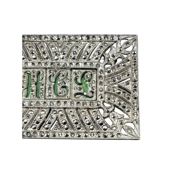 Marcasite Silver Plated Monogram Brooch Art Deco Style HCL? Vintage 1950s - Picture 8 of 9